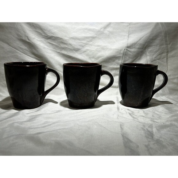 Brown Ceramic Coffee Tea Mugs Set Of 3 Pottery Glazed - Picture 1 of 4